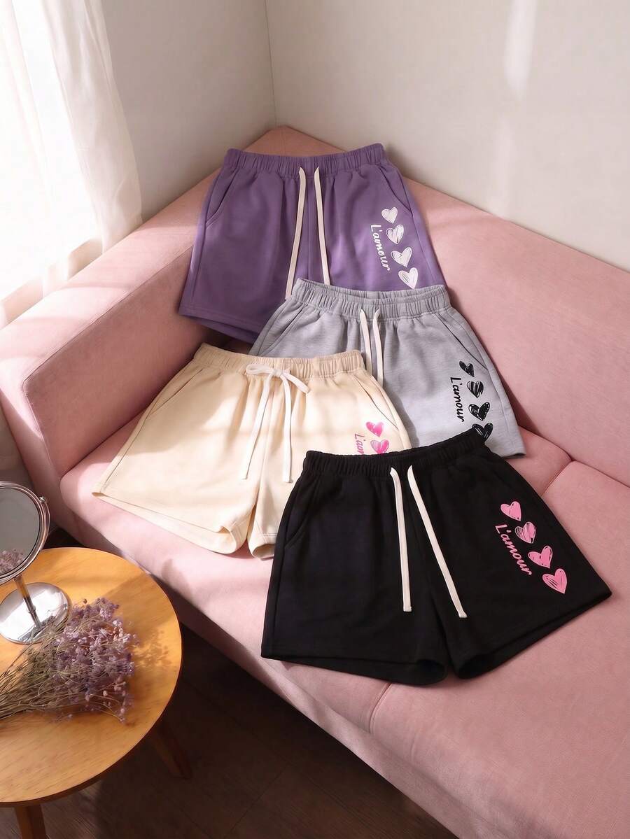 女款夏季戶外印花短褲,百搭運動黑色 - 黑色 - 查看 1
