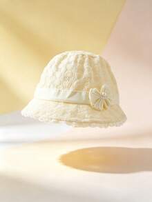 1pc Customizable Embroidered Name Sun Hat/Bucket Hat, Bow & Flower Decor, White/Pink, Suitable For Daily Commute, Vacation, Beach Travel And Various Occasions - Multicolor - View 9