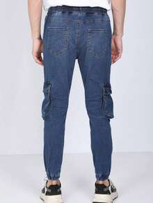 Blue White Men's Dark Blue Cargo Pocket Jogger Pants - Royal Blue - View 4