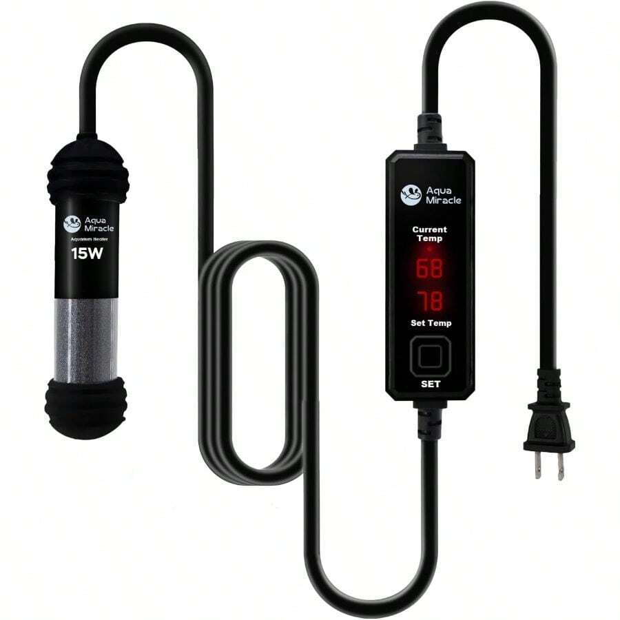 AquaMiracle - Calentador de acuario pequeño de 15 W, calentador de peces, calentador de tortugas, súper mini calentador de acuario, protección de funcionamiento en seco/sobrecalentamiento y función de - Multicolor - Ver 1