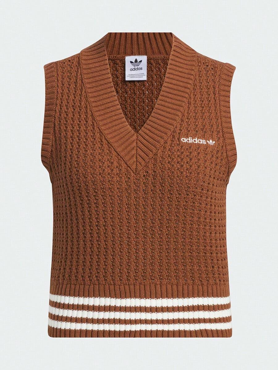 Adidas Women's Vintage Knit Slim Fit V-Neck Vest Tank Top JD5802 - Dark Brown - View 1