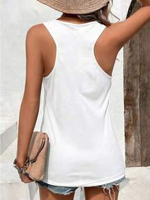 Y2K Tops, Western Cowgirl Pattern Print  Tank Top Casual Round Neck, Summer Sleeveless Top Unisex T-Shirts For Vacation Beach, Women's Sleevelss Tops - 白色 - 查看 5