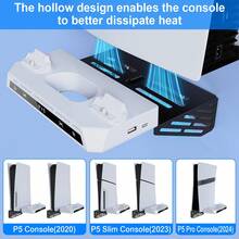 P5/P5 Slim/P5 Pro Wall Charging Dock, 2.5H Dual Fast Charge, 9 RGB Light Effects, Headphone Holder, Cooling Design, Anti-Tipping, Metal+ABS, Black+White, For Gamers - Black and White - View 2