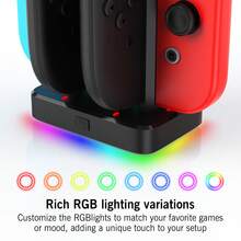 Switch NS 2 Joy-Con 6-In-1 Charging Stand, Magnetic Snap Design, 2.5H Fast Charge For 6 Controllers, 8 RGB Light Effects, Anti-Slip Pad, Multiple Power Options, ABS, Black,Great Gift For Christmas/Birthday - Black - View 6