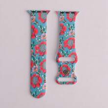 Sports Watch Band Compatible With Apple Watch Series 9/8/7/6/5/4/3/2/1/SE/Ultra (Unisex); Compatible With 38mm/40mm/41mm/42mm/44mm/45mm/49mm Sizes; Butterfly Buckle Design; Available In Daisy, Vintage Rose, Poppy, Pink Rose, And Peony Floral Print Styles; Made Of Silicone - Pink Rose - View 6