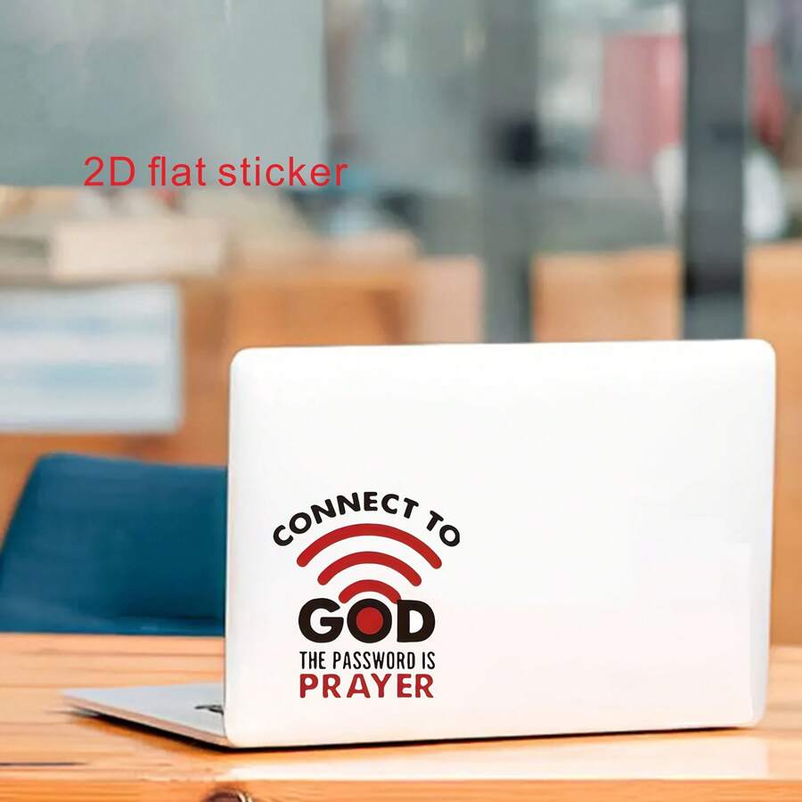 Connect To God 密碼是禱告 信仰主題汽車貼紙,創意 WiFi 圖案宗教乙烯基貼花,防水可移除基督徒汽車外裝飾 - 貼紙 - 查看 1