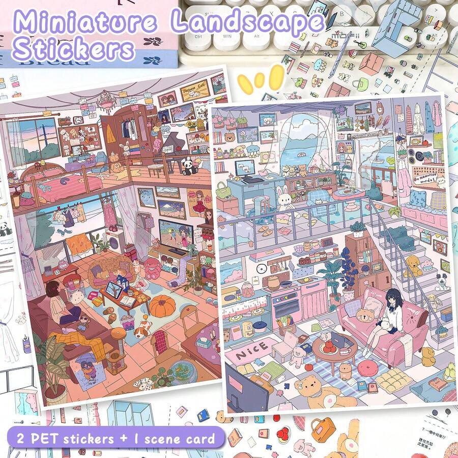 3D Stereoscopic Landscape Sticker, Size 28*21cm, 1 Scene Card, 2 PET Material Stickers, 1 Effect Image, Creative Sticker, Stress Relief Scene, No Cutting Required, Develops Craft Skills