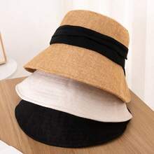 New Hot-Selling Fashion Personalized Elegant Versatile Japanese Style Linen Bow Bucket Hat Women's Summer Wide Brim Sun Protection Bucket Hat Breathable Lightweight Back Split Sun Hat - Upgraded Linen Wrinkle - View 9