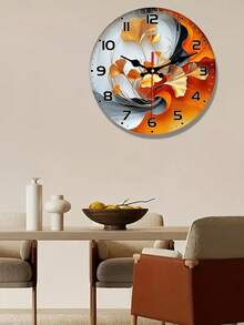 10/12-Inch Boho-Chic Ginkgo Leaf Wall Clock - Round Silent Flat Design In Wooden, European And Style - Batteries Not Included - A - View 4
