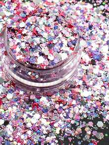Nail Art Decorations, Ultra-Thin Colorful Solid Color Glitter, Sequins, Four-Pointed Star, Irregular Shaped Mixed Crystal Nail Art Assortment 1 Bottle, Korean-Style DIY Personal Nail Art Decorations, Glitter Sequins, Nail Stickers, Decals, Micro Rhinestones, Press-On Nail Decorations - Multicolor - View 4