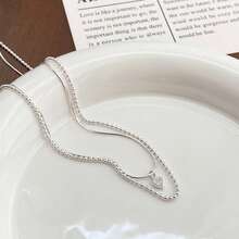 S925 Sterling Silver Double Layer Snake Bone Bead Chain Diamond Necklace Minimalist Women's Jewelry With Gift Box YWB-D1883 - Silver - View 7