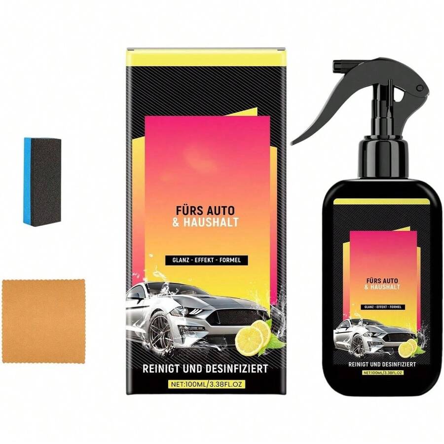 Spray Revestimiento Cerámico Hidrofóbico 100ml para Auto, Pulido de Vidrios y Pintura, Acabado Brillante con Paño y Esponja - 1 - Ver 1