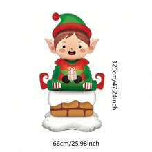 3D Chimney Sitting Elf Aluminum Foil Balloon Set, Snowy Courtyard Christmas Tree Scene Decor, Store Welcome Display, Luxury Christmas Theme Soft Decoration Accessories - Multicolor - View 8