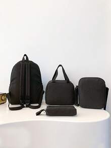 4-Piece Back To School Minimalist College Style Backpack Set, Backpack + Tote Bag + Crossbody Bag + Stationery Organizer Bag Matching Set, Large Capacity With Laptop Compartment Campus Commuter Bag, Solid Color Youth Backpack, With Adjustable Shoulder Straps, Multi-Layer Storage Space, Lightweight Zipper Storage Set, Suitable For Fresh Graduates, Students, Young Girl, For Outdoor Travel And Daily Campus Use - Multicolor - View 10