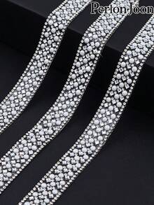 2 Yards White Pearl Rhinestone Hot Fix Tape Ribbon Glass Crystal Rhinestone Decoration Iron On Shoes Clothing Accessories - P 2 Yards/72 Inches - View 6