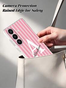 1 pieza Funda de teléfono personalizada con diseño a rayas de familia, amigos, parejas y firma de texto pequeño, funda de teléfono transparente a prueba de caídas, compatible con Samsung S26 Ultra/S26/S25 Ultra/S24 Ultra/A17/A07 y otros modelos de teléfonos Android, regalo personalizado ideal para novio, novia, familia, amigos, parejas, amantes de mascotas en cumpleaños, graduación, boda, baile de graduación - transparente - Ver 5