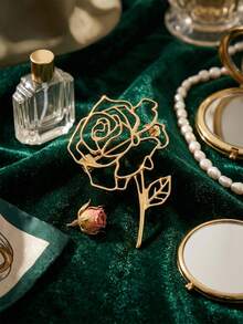 4pcs Elegant Golden Minimalist Hollow Flower Brooches, Line Art Rose Daisy Lily Pins For Backpack, Women Aesthetic Jewelry Accessories, Y2K - Gold - View 9