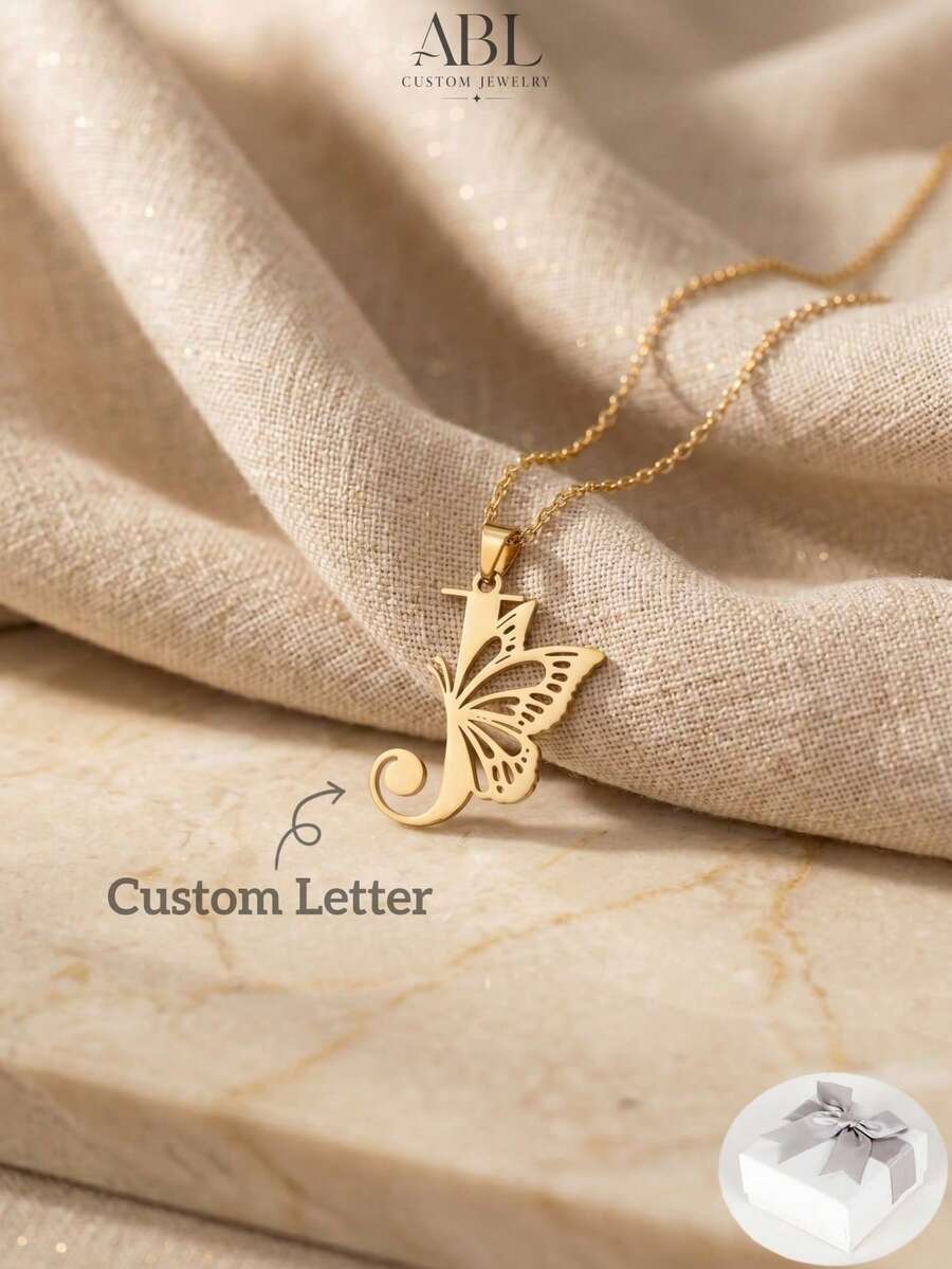 Collar con Inicial de Mariposa, Colgante de Letra Personalizado, Regalo Personalizado para Ella, Regalo Perfecto - Multicolor - Ver 1