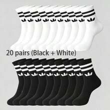 1/5/6/10/20 Pairs Women's Black And White Striped Mid-Calf Socks, Premium Color Matching, Soft And Comfortable, Moisture-Wicking And Breathable, Suitable For All Occasions - Multicolor - View 14