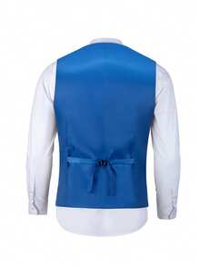 Men's Solid Color Slim Fit Single Piece Suit Vest, Formal Vest Suitable For Wedding Groom, Ball, Evening Party, Business And Daily Wear - Blue - View 3