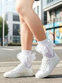 1/3 Pairs Women's Socks With Pleated Cuffs And Double Lace - Multicolor - View 8