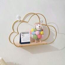 Estantería de pared sin taladro para habitación infantil, estante decorativo de hierro, organizador de almacenamiento montado en la pared para dormitorio - Dorado - Ver 4