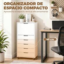 HOMCOM Cajonera Escritorio con 5 Cajones, Cajonera de Oficina con Ruedas y Armario con Cierre Suave, Soporte para Impresora, Mueble Archivador para Oficina en Casa - Blanco - Ver 4