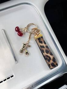 26 Letters To Choose From, Keychain Pendant, Creative Cherry Pendant, Leopard Print Pattern Key Strap, Car Keychain Pendant, Bag Decoration Pendant, Personalized Fashionable Key Matching. Key Accessories, Car Remote Control Decoration Pendant, Holiday Gift. - Letter - View 40