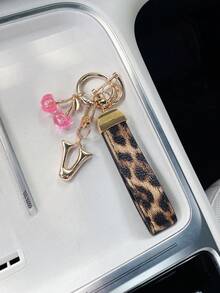 26 Letters To Choose From, Keychain Pendant, Creative Cherry Pendant, Leopard Print Pattern Key Strap, Car Keychain Pendant, Bag Decoration Pendant, Personalized Fashionable Key Matching. Key Accessories, Car Remote Control Decoration Pendant, Holiday Gift. - Letter - View 18