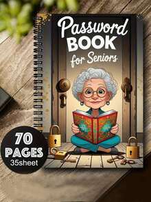 1pc Elderly Password Notebook, Featuring Elderly Cover And Gold Key Character Design. This Secure Password And Login Information Organizer Is Suitable For Internet, Computer, Home Or Office Use, And Is Also An Excellent Notebook Gift For Holidays. - Notebook - View 3