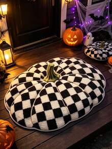 1pc Halloween Themed Black & White Pumpkin Pattern Doormat, Bathroom Mat, Bathroom Rug, Door Mat, Small Rug, Carpet, Floor Mat, Home Decor, Area Rug, Outdoor Mat, Home Decor, Area Carpet, Bedroom Rug, Washable Carpet - Multicolor - View 3