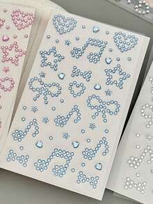 Back To School 3pcs Pearl Rhinestone Stickers Heart Music Note Star Self-Adhesive Crystal Gem Stickers Aesthetic Pastel Decals For Goo Card Journal Scrapbook Phone Case Photo Frame DIY Crafts Makeup Nail Decor Party Supplies Heart Stickers - Multicolor - View 15