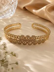 1pc Luxury Wedding Three-Row Exquisite Women's Wide Bracelet, Fashion Open Design Bride Gift Elegant Hand Accessory - Bracelet - View 7
