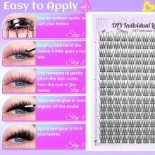 LIMEIKAI 14 Rows Natural Individual Eyelashes Eyelashes DIY Wispy Cluster Eyelash Extensions Individual Eyelashes 10-12mm Manga Cluster Eyelashes Fish Tail, Wispy/Nature Style, C Curl, Beginner-Friendly, Reusable Eyelash Extensions For Natural & Doll Looks - View 6