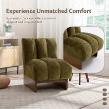 Modern Sofa Chair, Single Soft Upholstered Chenille Accent Chair, Armless Lounge Chair, Ergonomic Curved Backrest, Wide Seat And Deep Seat, Sturdy Solid Wood Frame, Suitable For Living Room, Bedroom, Reading Corner And Apartment(Olive Green) - Olive Green - View 5