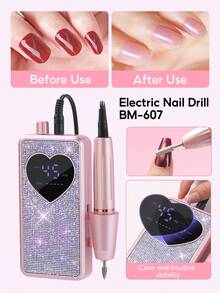Portable Rechargeable Nail Drill Machine Set 45000 RPM Heart Rhinestone Display Electric Nail File With Multiple Nail Bits Sanding Bands For DIY Salon Manicure - Multicolor - View 6