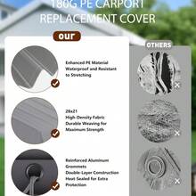 Cubierta de repuesto para cenador de patio - Lona PE resistente 200G/220G - Impermeable, protección UV y contra viento - Solo cubierta (sin estructura), blanco/amarillo - Gris Oscuro - Ver 5