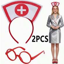 Professional Stage Aesthetic 2pcs Nurse Costume Accessories, Adult Women High-Intensity Hardcore Texture Nurse Hat Headband And Glasses Set, Suitable For Halloween Role Play Theme Party, Versatile Essential Costume Props - Multicolor - View 3