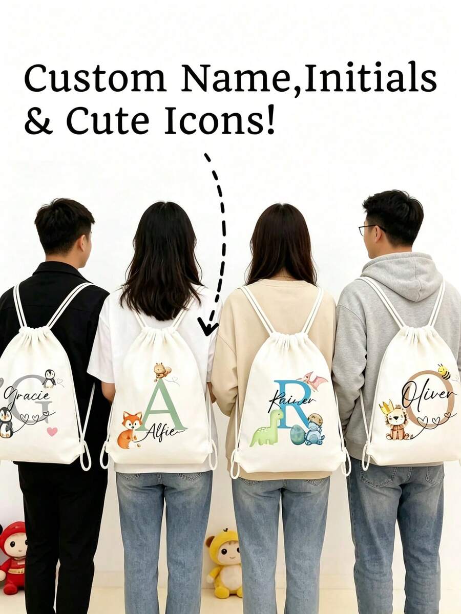 Zaino personalizzato con coulisse per il ritorno a scuola, borsa scuola PE carina con nome personalizzato. Borsa palestra leggera con dinosauro per scuola, università, viaggio., Regalo per ragazzi - Multicolore - Visualizzare 1