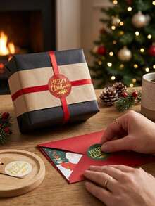 1Roll/500Pcs Merry Christmas Sticker Roll, Christmas Decoration Tag Sticker With Embossed Wax Seal Design, Envelope Sticker Label, Sealing Stickers, Gift Packaging, Merry Christmas Decoration For Home, Xmas Party Supplies - Christmas Red Green White Lettering - View 8