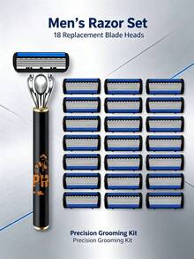 1 Handle+18Pcs Replaceable Blade Men Manual Safety Razor,Street Graffiti Orange Letter Print Non-Slip Shaver,6-Layer Stainless Steel Blades,Lubricating Strip Smooth Shaving For Beard Face Travel Men Grooming Tool - A - View 7