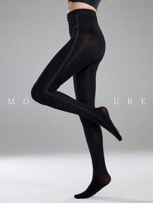 MOIRÉALLURE 1Pair Solid Color Suitable For Daily Life Fashion Pantyhose - Black - View 3