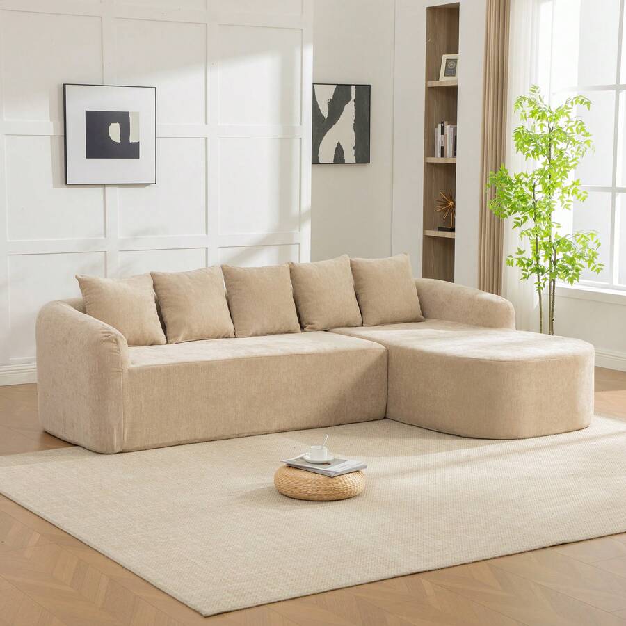 Modular Sectional Sofa In Chenille Fabric, Light Khaki 3 Seats - 卡其色三座 - 查看 1