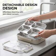 304 Stainless Steel Lunch Box With Compartments,Divided Bento Box, Leak-Proof Lunch Container, Portable Fruit Salad Food Storage Container,Dishwasher & Microwave Allowable,Suitable For Students Adults Use In School, Office, Picnic,Back To School - Multicolor - View 7