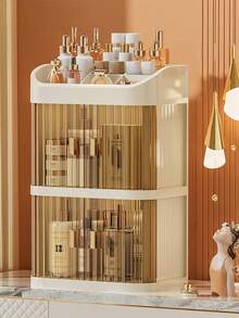 Cosmetic Storage Box, Desktop Sliding Door With Drawer Design, High-End Luxury, Dust-Proof, Vanity Organizer Rack, Keeps Desktop Tidy, Solves Storage Problems In One Box, Instantly Saves Desktop Space, Tall Top, Compartment Storage, 99% Of Tall Bottles Can Be Stored, Large Capacity, Cosmetic Storage Rack - Multicolor - View 16
