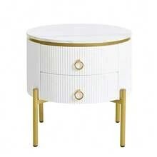 Side Table, Coffee Table With Drawers, Special Surface, Marble Look, Gold Legs And Handles, Adjustable - 白色 - 查看 10