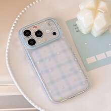 Kavenfort Funda de teléfono transparente azul a cuadros con estrella y oso, diseño de rejilla de estrella transparente para 17 Pro Max, adecuada para verano 16, linda, dulce, femenina, patrón geométrico, estilo coreano, adorable, nicho, mascota linda, chica suave, estilo Ins, estilo de celebridad de internet. - transparente - Ver 3