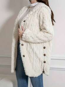 1pc Solid Color Polyester Button Women's Jacket For Home, Vacation, Campus, Daily, Streetwear, Autumn/Winter - Off-white - View 5