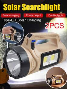 2 buah Senter Sorot Genggam Bertenaga Surya Isi Ulang, 4 Mode Cahaya, Lampu Pencarian LED Daya Tinggi, Tahan Air IP44, Lampu Kemah Portabel, Cocok untuk Berkemah di Luar Ruangan, Bertahan Hidup Saat Pemadaman Listrik - IP44 - View 1