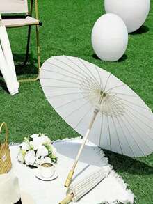 1pc Blank Oil Paper Umbrella, Wholesale DIY White Handmade Painting Umbrella - White - View 1
